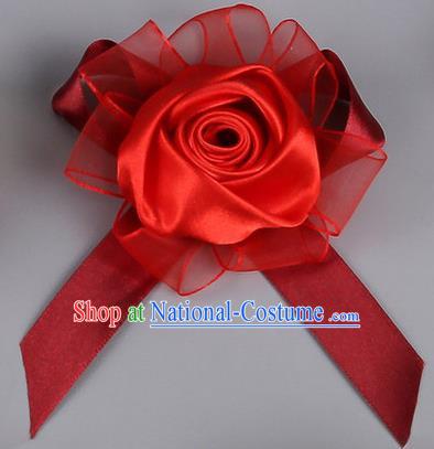 Top Grade Wedding Accessories Decoration Corsage, China Style Wedding Car Ornament Red Rose Flowers Bride Bridegroom Ribbon Brooch