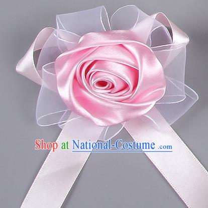 Top Grade Wedding Accessories Decoration Corsage, China Style Wedding Car Ornament Pink Rose Flowers Bride Bridegroom Ribbon Brooch