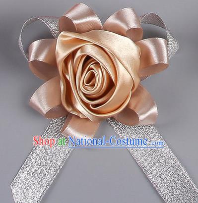 Top Grade Wedding Accessories Decoration Corsage, China Style Wedding Car Ornament Golden Rose Flowers Bride Bridegroom Ribbon Brooch