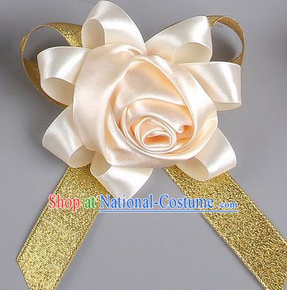 Top Grade Wedding Accessories Decoration Corsage, China Style Wedding Ornament Champagne Rose Flowers Bride Bridegroom Ribbon Brooch