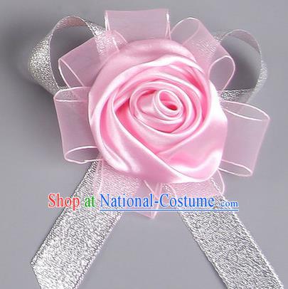 Top Grade Wedding Accessories Decoration Corsage, China Style Wedding Ornament Champagne Pink Rose Flowers Bride Bridegroom Sliver Ribbon Brooch