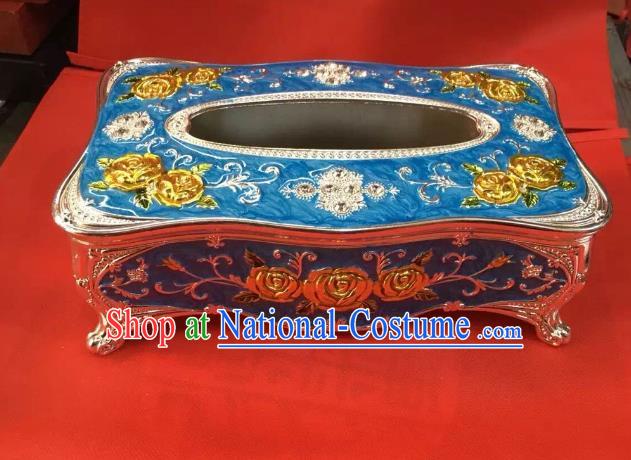 Traditional Handmade Chinese Mongol Nationality Crafts Blue Tissue Box, China Mongolian Minority Nationality Cloisonne Paper Holder