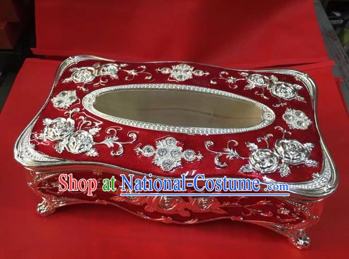 Traditional Handmade Chinese Mongol Nationality Crafts Red Tissue Box, China Mongolian Minority Nationality Cloisonne Paper Holder