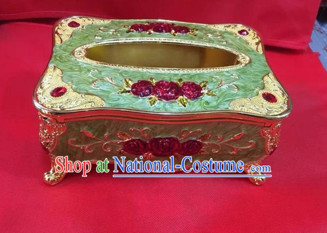 Traditional Handmade Chinese Mongol Nationality Crafts Green Tissue Box, China Mongolian Minority Nationality Cloisonne Paper Holder