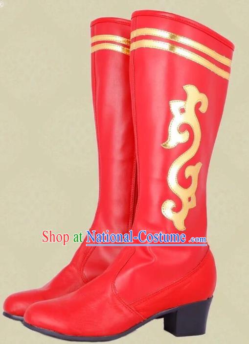 Traditional Chinese Minority Mongol Nationality Ethnic Minorities Mongolian Boots Red Wedding Boots for Women