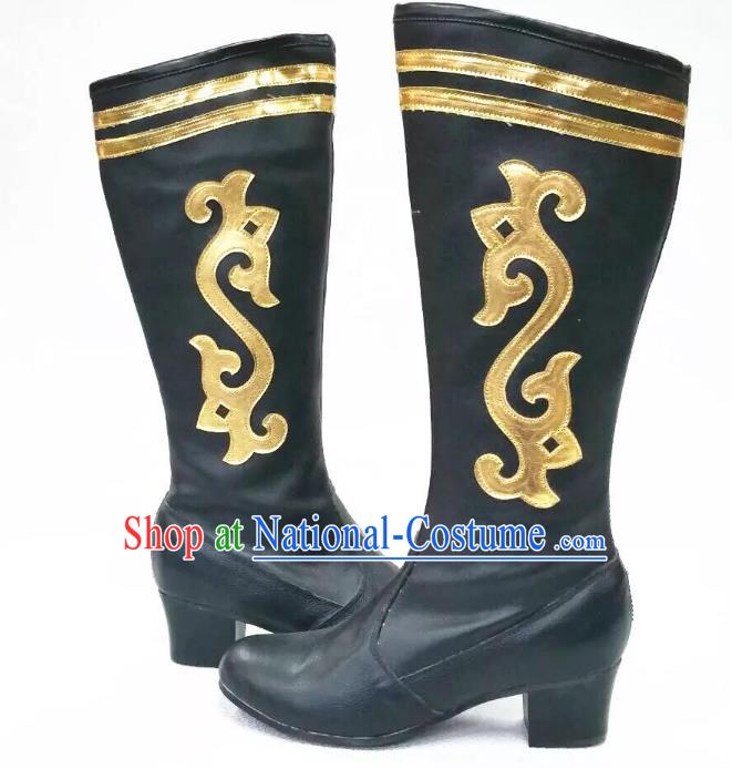 Traditional Chinese Minority Mongol Nationality Ethnic Minorities Mongolian Boots Black Wedding Boots for Women