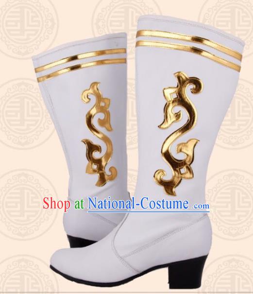 Traditional Chinese Minority Mongol Nationality Ethnic Minorities Mongolian Boots White Wedding Boots for Women