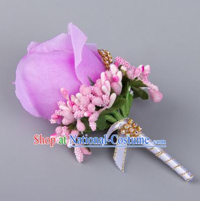 Top Grade Wedding Accessories Decoration Flower Corsage, China Style Wedding Ornament Champagne Bridegroom Champagne Lilac Brooch