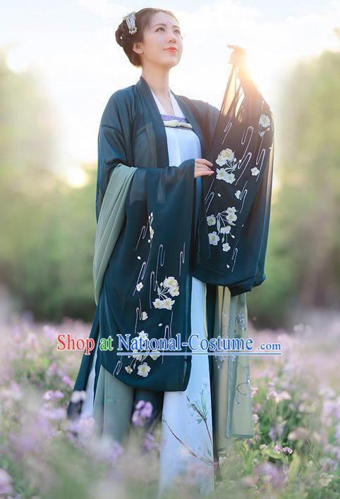 Traditional Ancient Chinese Costume Song Dynasty Young Lady Embroidery Wide Sleeve Cardigan, Elegant Hanfu Clothing Chinese Palace Princess Unlined Upper Garment Costume for Women