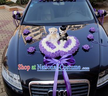 Top Grade Wedding Accessories Decoration, China Style Wedding Car Ornament Purple Flowers Heart-shaped Plate