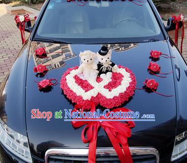 Top Grade Wedding Accessories Decoration, China Style Wedding Car Ornament Red Flowers Heart-shaped Plate