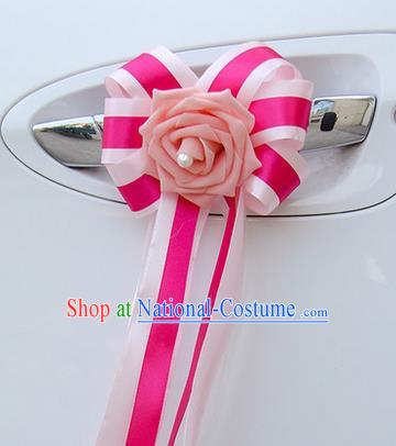 Top Grade Wedding Accessories Decoration, China Style Wedding Car Bowknot Pink Flowers Bride Rosy Long Ribbon Garlands Ornaments