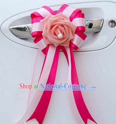 Top Grade Wedding Accessories Decoration, China Style Wedding Car Bowknot Pink Flowers Bride Rosy Long Ribbon Garlands Ornaments