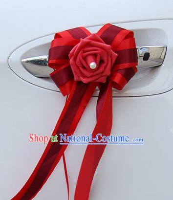 Top Grade Wedding Accessories Decoration, China Style Wedding Car Bowknot Flowers Bride Red Long Ribbon Garlands Ornaments