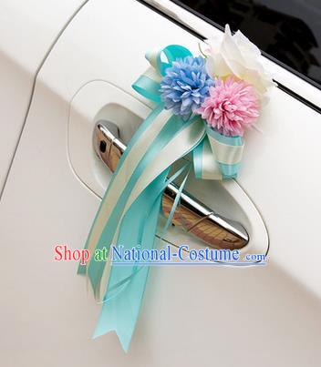 Top Grade Wedding Accessories Decoration, China Style Wedding Car Ornament Blue and Pink Flowers Bride Silk Ribbon Garlands