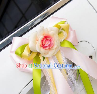 Top Grade Wedding Accessories Decoration, China Style Wedding Car Ornament Bowknot Flowers Bride Pink Silk Ribbon Garlands