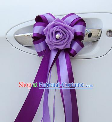 Top Grade Wedding Accessories Decoration, China Style Wedding Car Bowknot Flowers Bride Purple Long Ribbon Garlands Ornaments