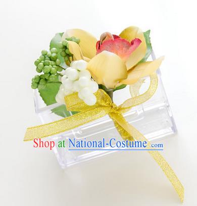 Top Grade Classical Wedding Yellow Silk Whelan Flowers,Groom Emulational Corsage Groomsman Brooch Flowers for Men