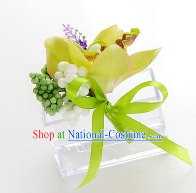 Top Grade Classical Wedding Green Silk Whelan Flowers,Groom Emulational Corsage Groomsman Brooch Flowers for Men