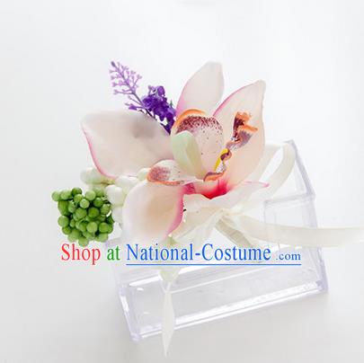 Top Grade Classical Wedding Bacca White Silk Flowers,Groom Emulational Corsage Groomsman Brooch Flowers for Men