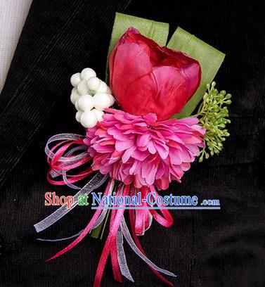 Top Grade Classical Wedding Red Silk Tulipa Flowers,Groom Emulational Corsage Groomsman Brooch Flowers for Men