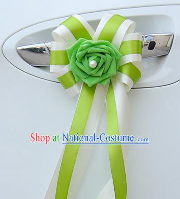 Top Grade Wedding Accessories Decoration, China Style Wedding Car Bowknot Green Flowers Bride Long Ribbon Garlands Ornaments