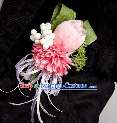 Top Grade Classical Wedding Pink Silk Tulipa Flowers,Groom Emulational Corsage Groomsman Brooch Flowers for Men