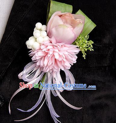 Top Grade Classical Wedding Champagne Silk Tulipa Flowers,Groom Emulational Corsage Groomsman Brooch Flowers for Men