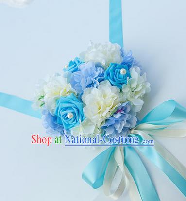 Top Grade Wedding Accessories Decoration, China Style Wedding Car Bowknot Blue Rose Flowers Ribbon Garlands Ornaments