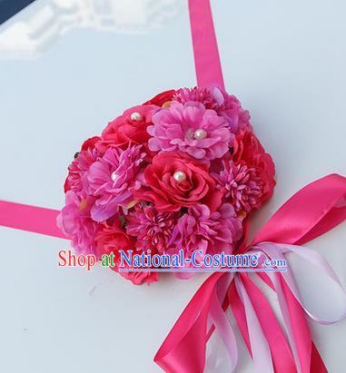 Top Grade Wedding Accessories Decoration, China Style Wedding Car Bowknot Rosy Rose Flowers Ribbon Garlands Ornaments