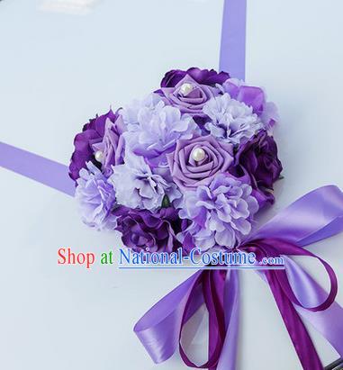 Top Grade Wedding Accessories Decoration, China Style Wedding Car Bowknot Purple Rose Flowers Ribbon Garlands Ornaments