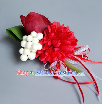 Top Grade Classical Wedding Silk Tulipa Flowers, Bride Emulational Wrist Flowers Bridesmaid Bracelet Flowers for Women