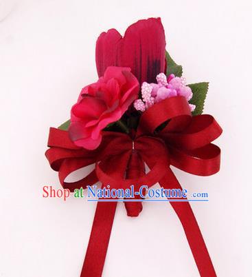 Top Grade Classical Wedding Red Silk Flowers,Groom Emulational Corsage Groomsman Brooch Flowers for Men