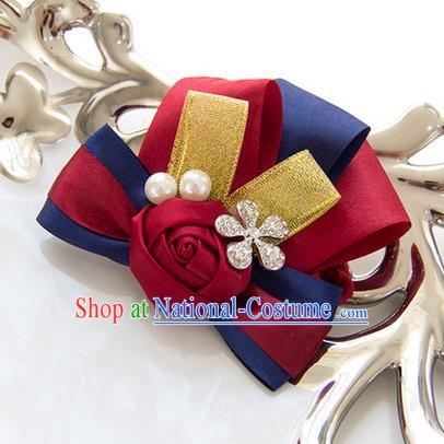 Top Grade Classical Wedding Pearl Red Silk Flowers,Groom Emulational Corsage Groomsman Crystal Brooch Flowers for Women