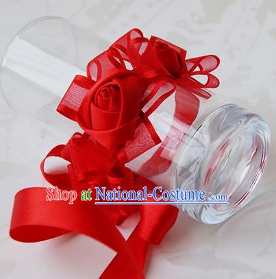 Top Grade Classical Wedding Ribbon Red Silk Flowers, Bride Emulational Wrist Flowers Bridesmaid Bracelet Flowers for Women