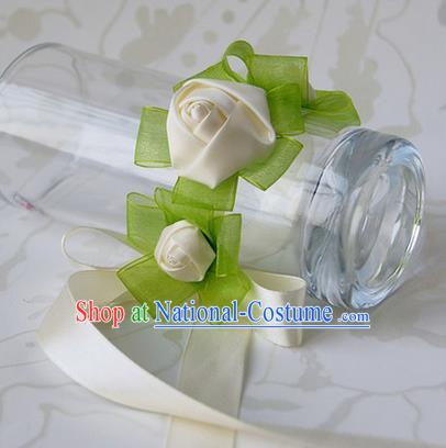 Top Grade Classical Wedding Ribbon White Silk Flowers, Bride Emulational Wrist Flowers Bridesmaid Bracelet Flowers for Women