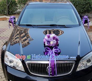 Top Grade Wedding Accessories Purple Ball-flower Decoration, China Style Wedding Car Ornament Ribbon Flowers