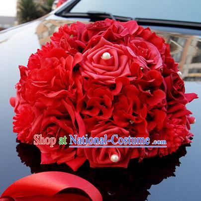 Top Grade Wedding Accessories Red Ball-flower Decoration, China Style Wedding Car Ornament Ribbon Flowers