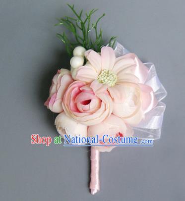 Top Grade Classical Wedding Beige Silk Flowers,Groom Emulational Corsage Brooch Flowers for Men