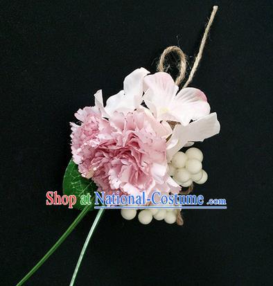 Top Grade Classical Wedding Silk Flowers,Emulational Corsage Bride Pink Brooch Flowers for Women