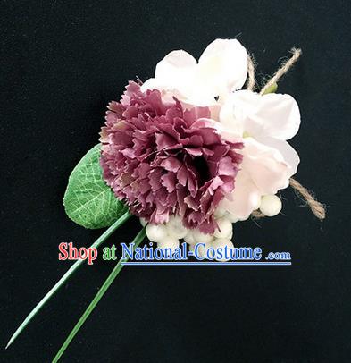 Top Grade Classical Wedding Silk Flowers,Emulational Corsage Bride Dusty Pink Brooch Flowers for Women