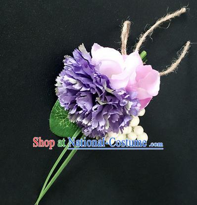 Top Grade Classical Wedding Silk Flowers,Emulational Corsage Bride Purple Brooch Flowers for Women