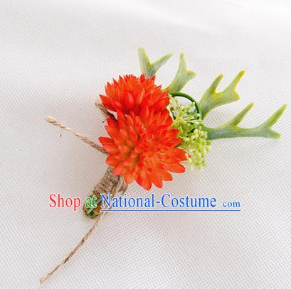 Top Grade Classical Wedding Succulents Flowers,Groom Emulational Corsage Groomsman Red Brooch Flowers for Men