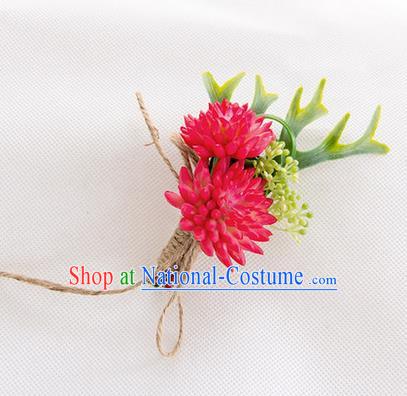 Top Grade Classical Wedding Succulents Flowers,Groom Emulational Corsage Groomsman Rosy Brooch Flowers for Men