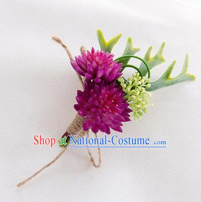 Top Grade Classical Wedding Succulents Flowers,Groom Emulational Corsage Groomsman Purple Brooch Flowers for Men