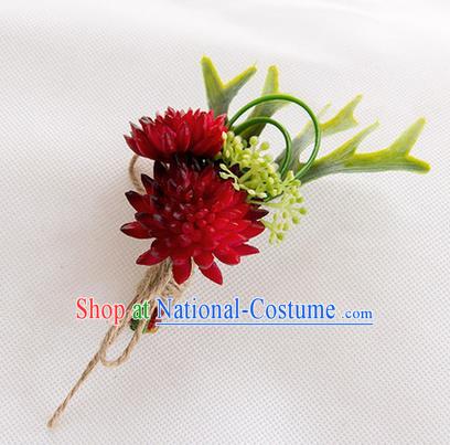 Top Grade Classical Wedding Succulents Flowers,Groom Emulational Corsage Groomsman Wine Red Brooch Flowers for Men