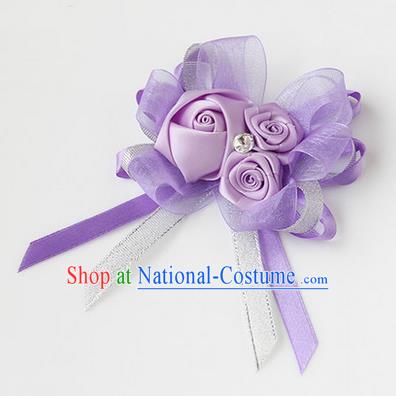 Top Grade Classical Wedding Ribbon Flowers, Bride Emulational Corsage Bridesmaid Lilac Bowknot Brooch Flowers for Women