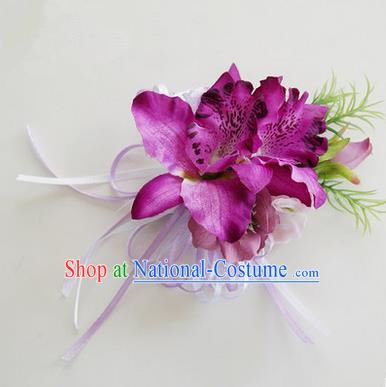 Top Grade Classical Wedding Purple Flowers, Bride Emulational Corsage Bridesmaid Brooch Flowers for Women