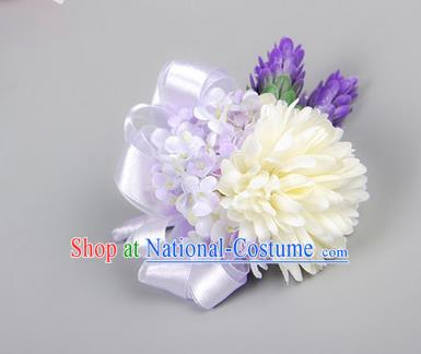 Top Grade Classical Wedding Light Purple Ribbon Flowers, Bride Emulational Corsage Bridesmaid Brooch Flowers for Women