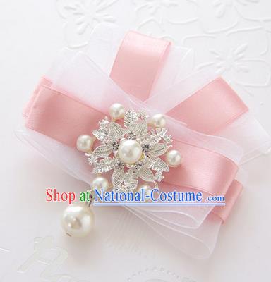 Top Grade Classical Wedding Pink Silk Flowers, Bride Emulational Corsage Bridesmaid Bowknot Brooch Flowers for Women